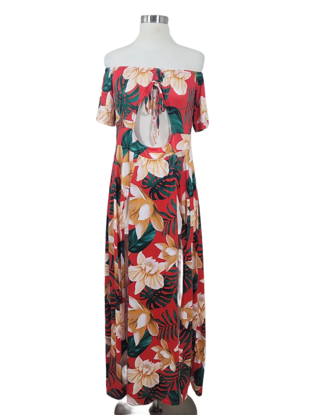 Red Floral Off the Shoulder Vacation Resort Maxi Dress Size XL